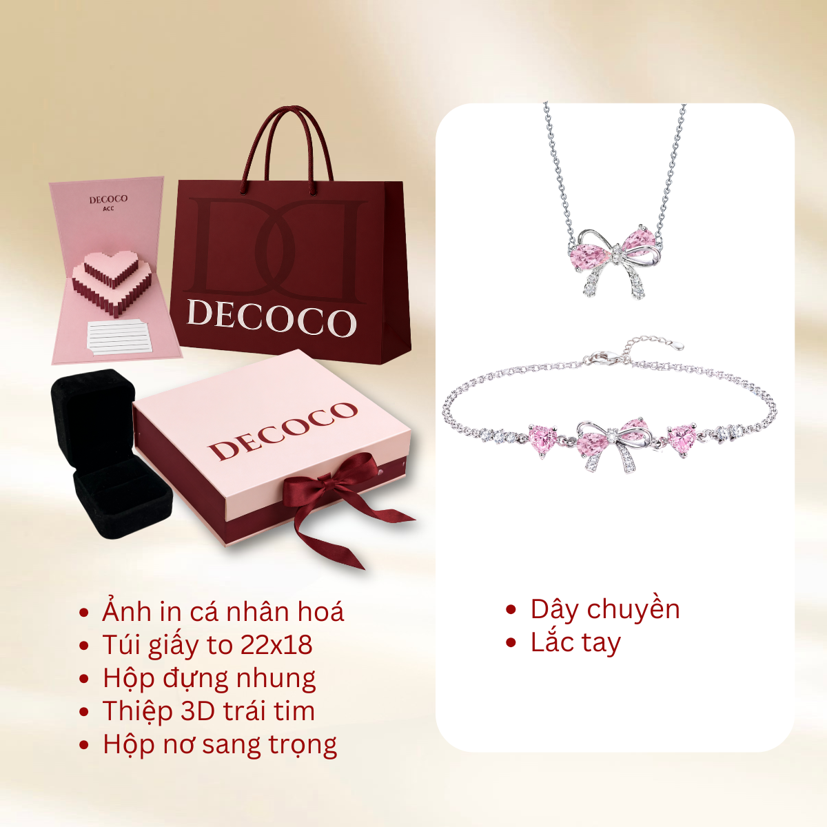 Set BABI nơ đá hồng - Dây chuyền và vòng tay - 11