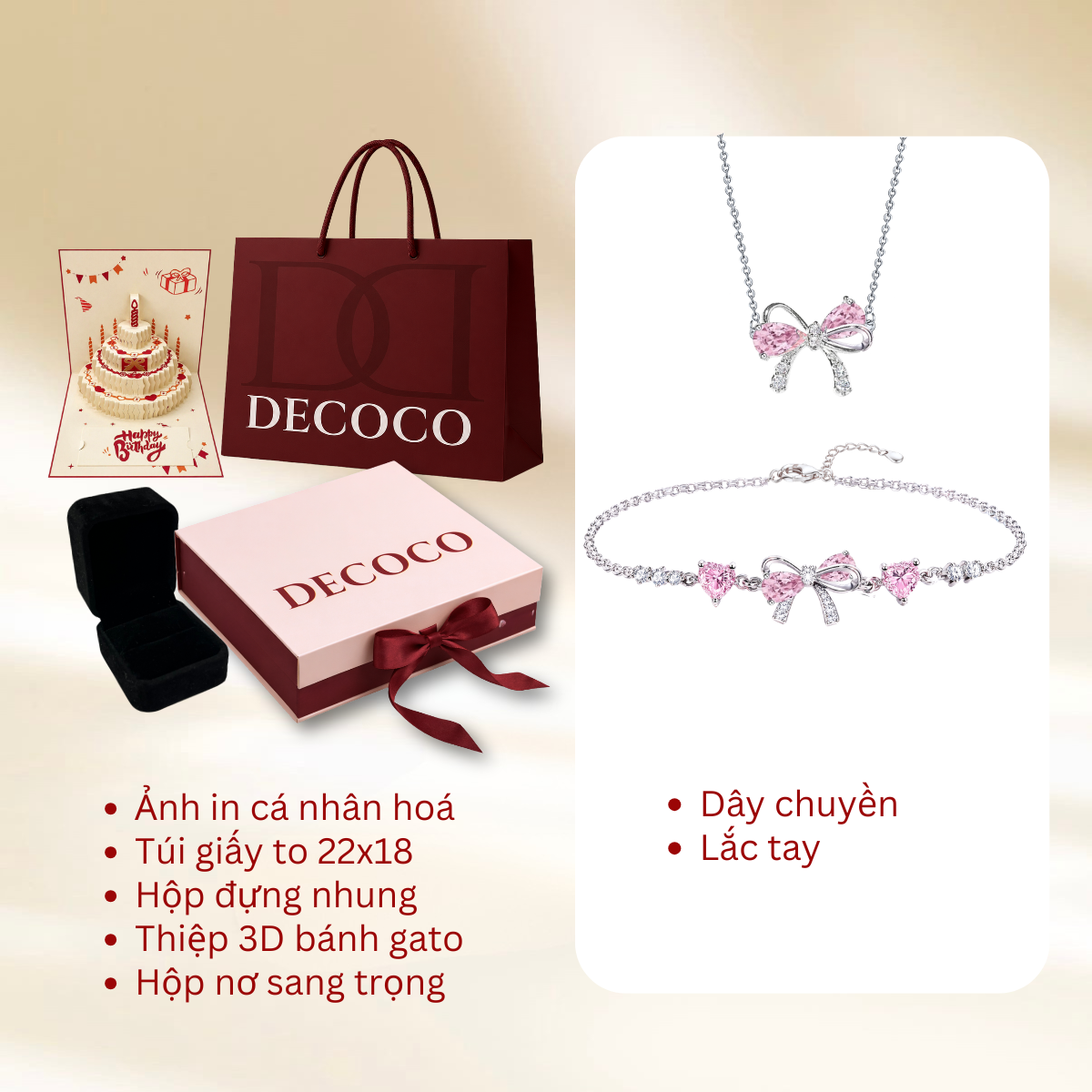 Set BABI nơ đá hồng - Dây chuyền và vòng tay - 12