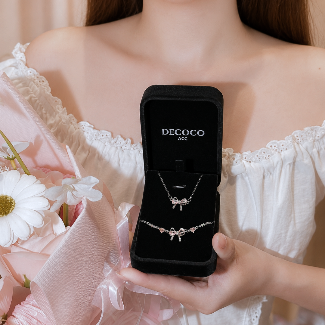 Set BABI nơ đá hồng - Dây chuyền và vòng tay - 10