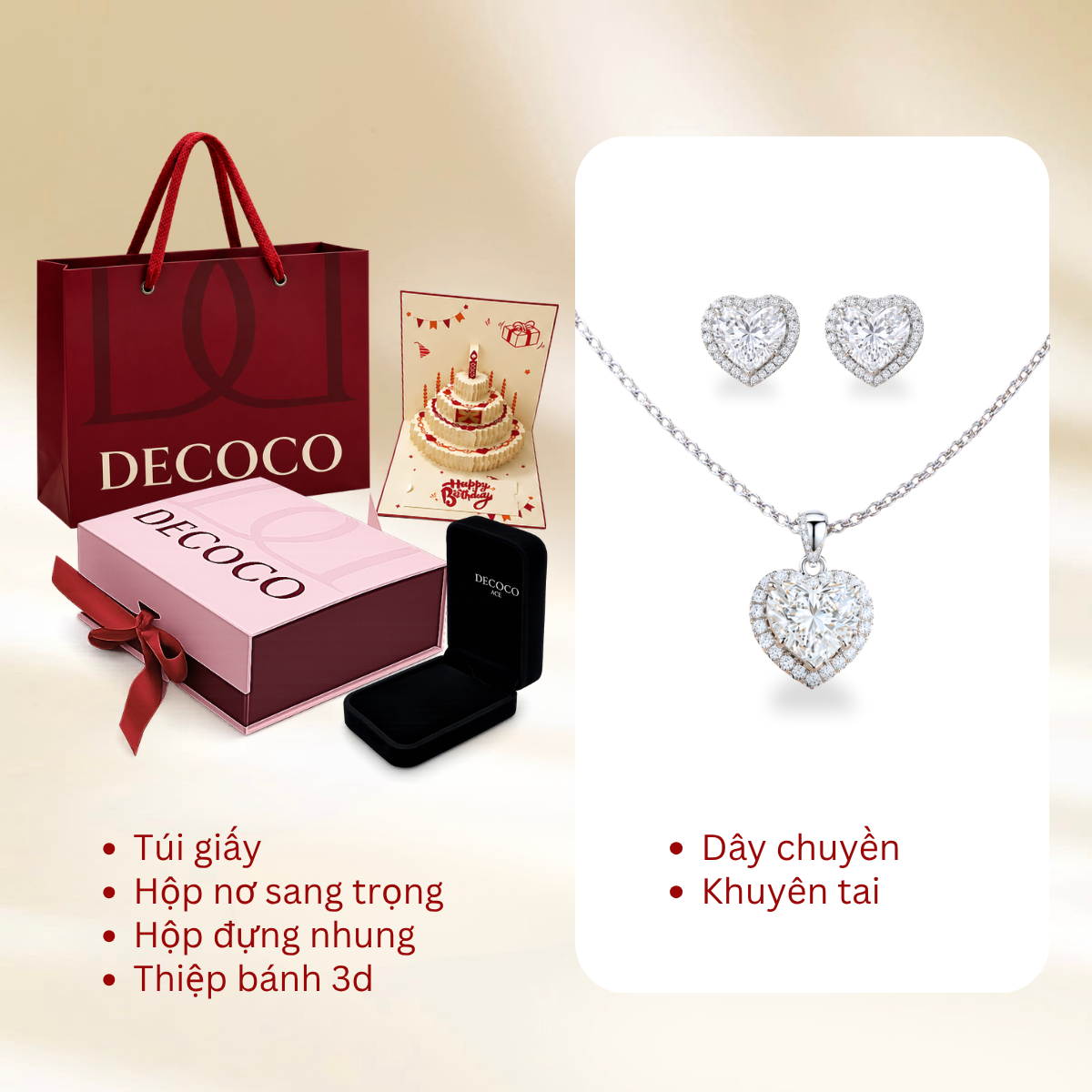 Set LIBI đá trái tim - Dây chuyền và khuyên tai - 11
