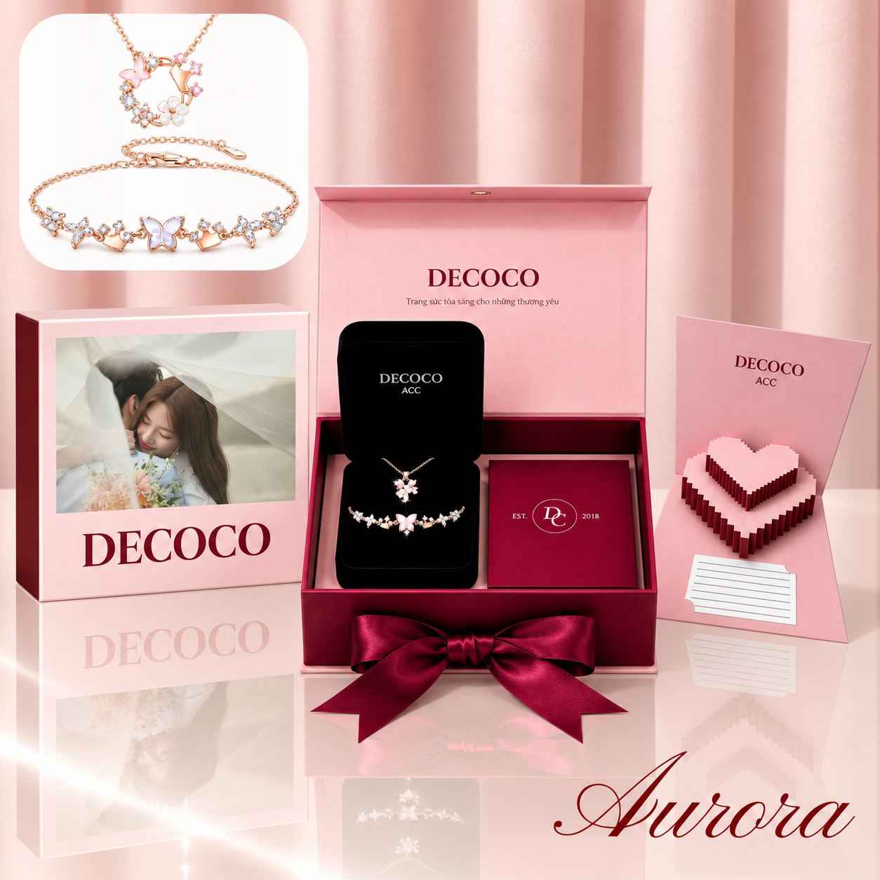 Set AURORA hoa và tiara - Dây chuyền và vòng tay