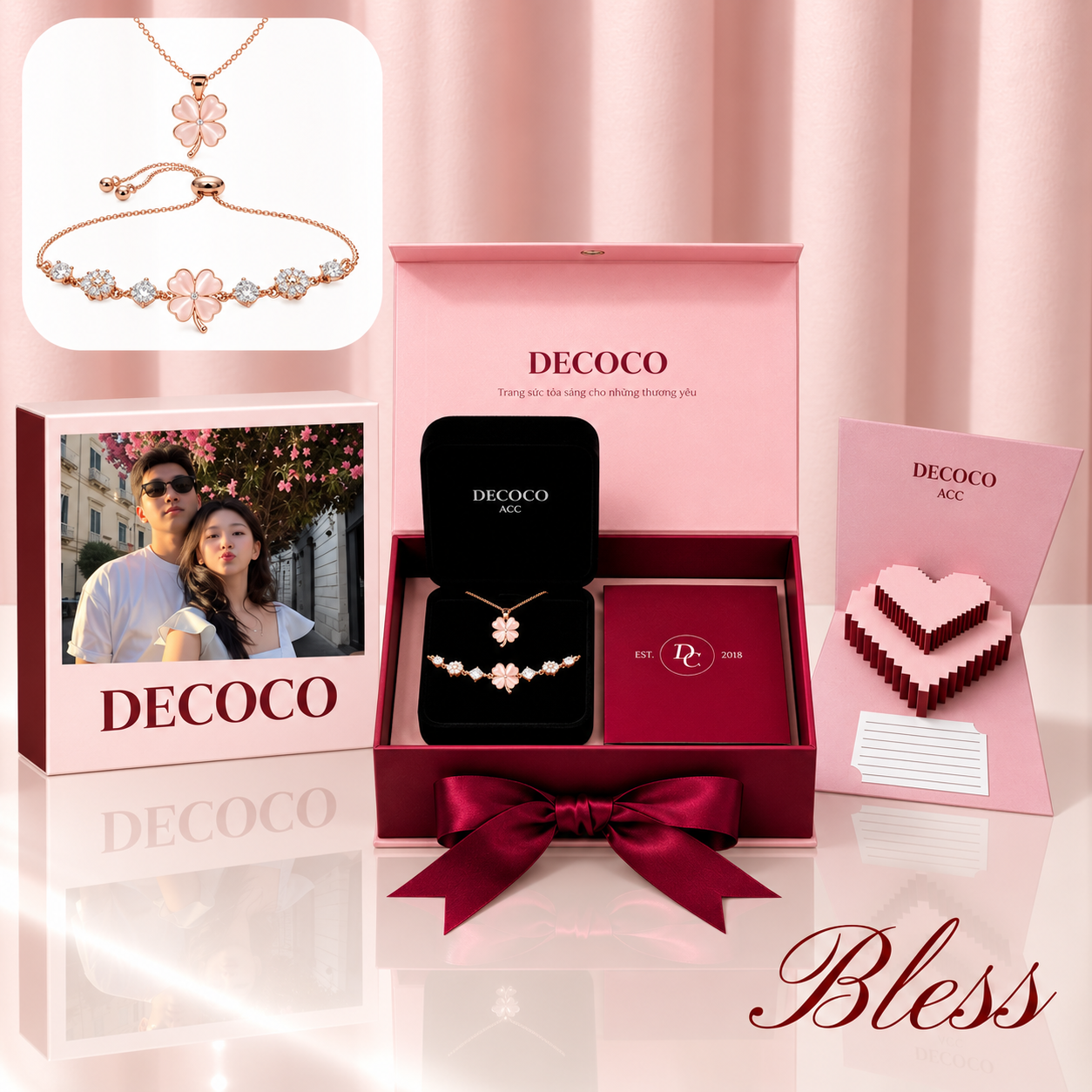 Set BLESS cỏ 4 lá - Dây chuyền và vòng tay