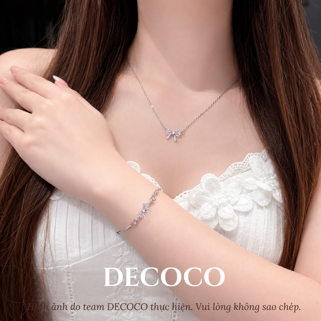 Set BABI nơ đá hồng - Dây chuyền và vòng tay - 7
