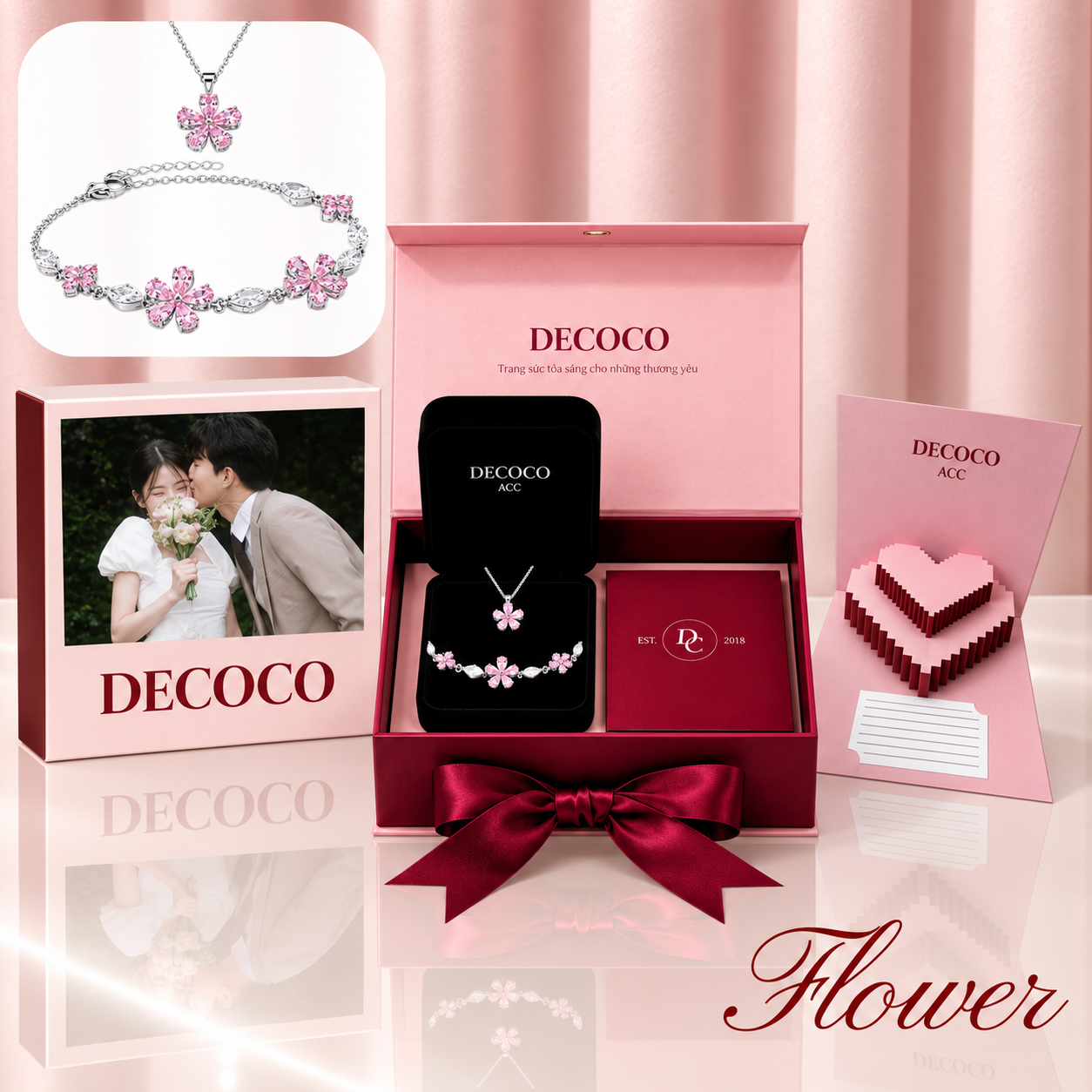 Set FLOWER hoa 5 cánh - Dây chuyền và khuyên tai 
