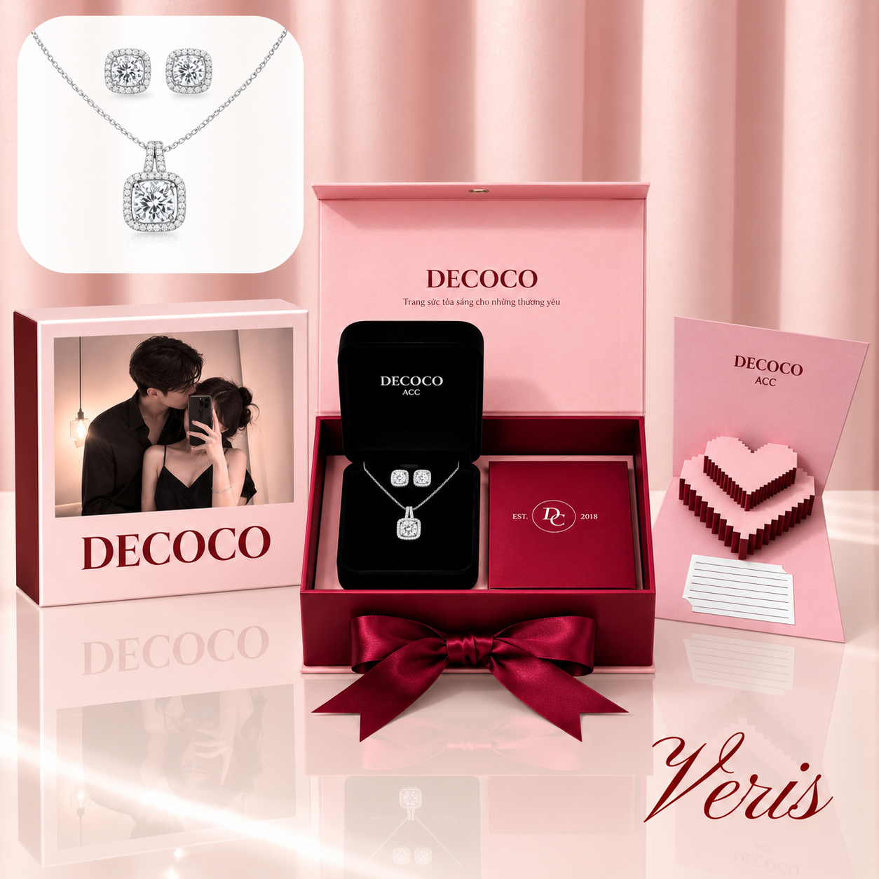 Set VERIS đá vuông - Dây chuyền và khuyên tai