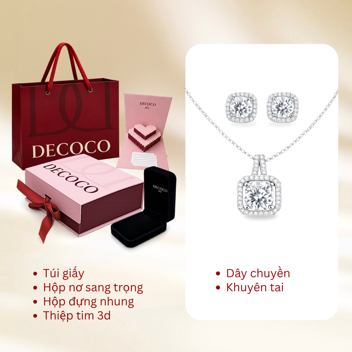 Set VERIS đá vuông - Dây chuyền và khuyên tai - 8