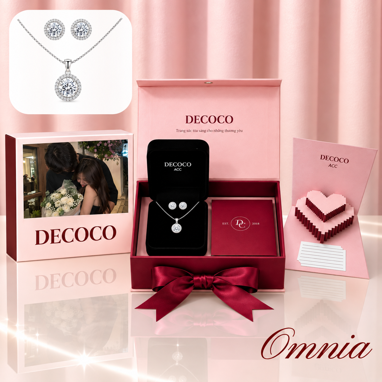 Set OMNIA đá tròn - Dây chuyền và khuyên tai