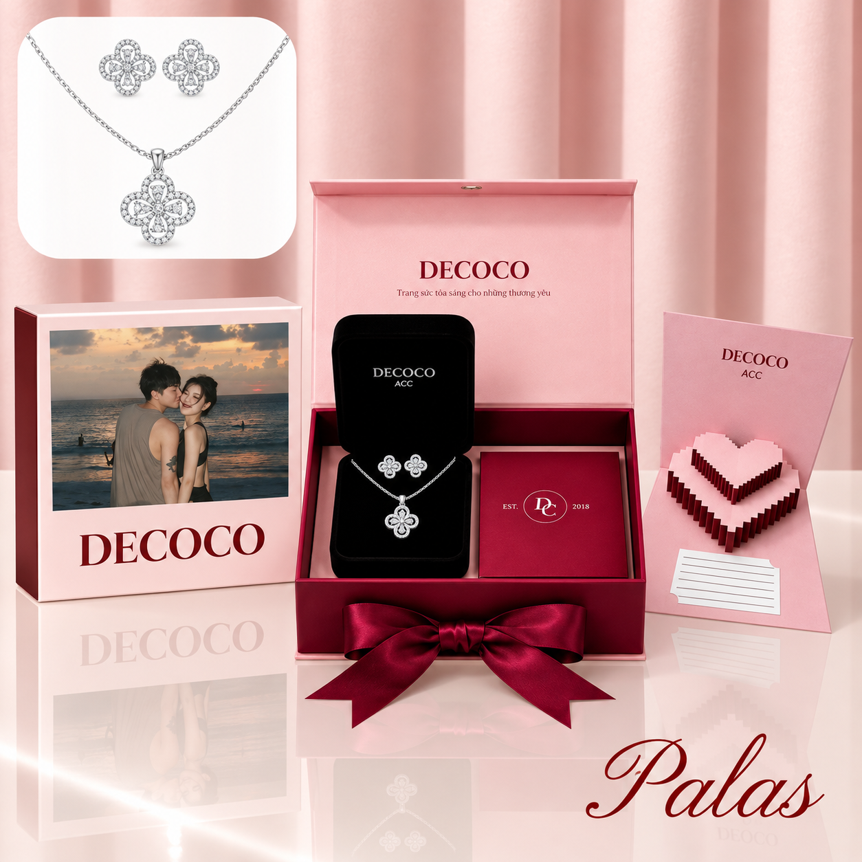 Set PALAS cỏ 4 lá - Dây chuyền và khuyên tai 